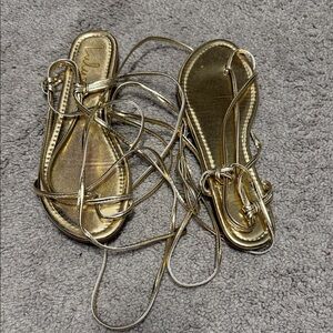 Lulu's Metallic Gold Strappy Sandals